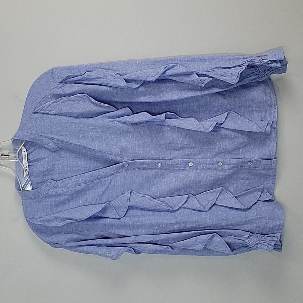 Zara Linen Button Down Ruffle Top - image 1